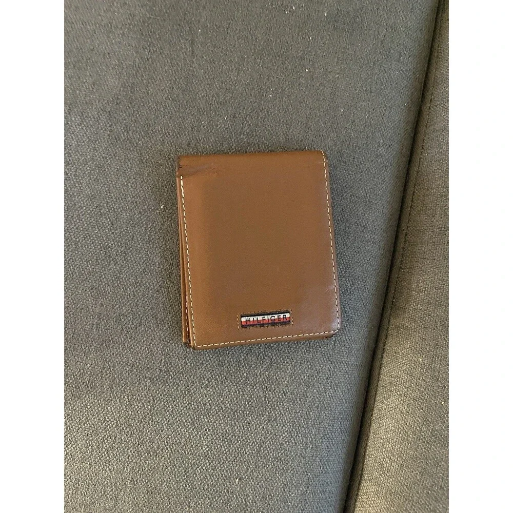 tommy hilfiger wallet mens Brown faux leather bifold